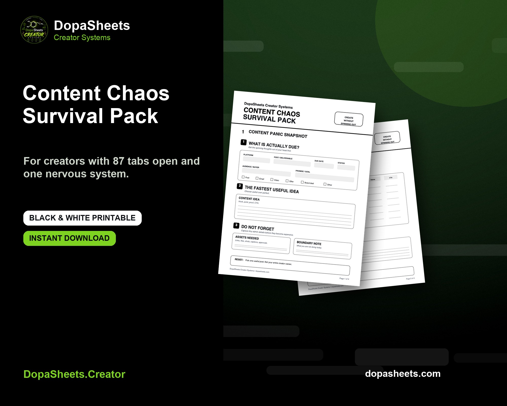 DopaSheets Creator Content Chaos Survival Pack printable preview
