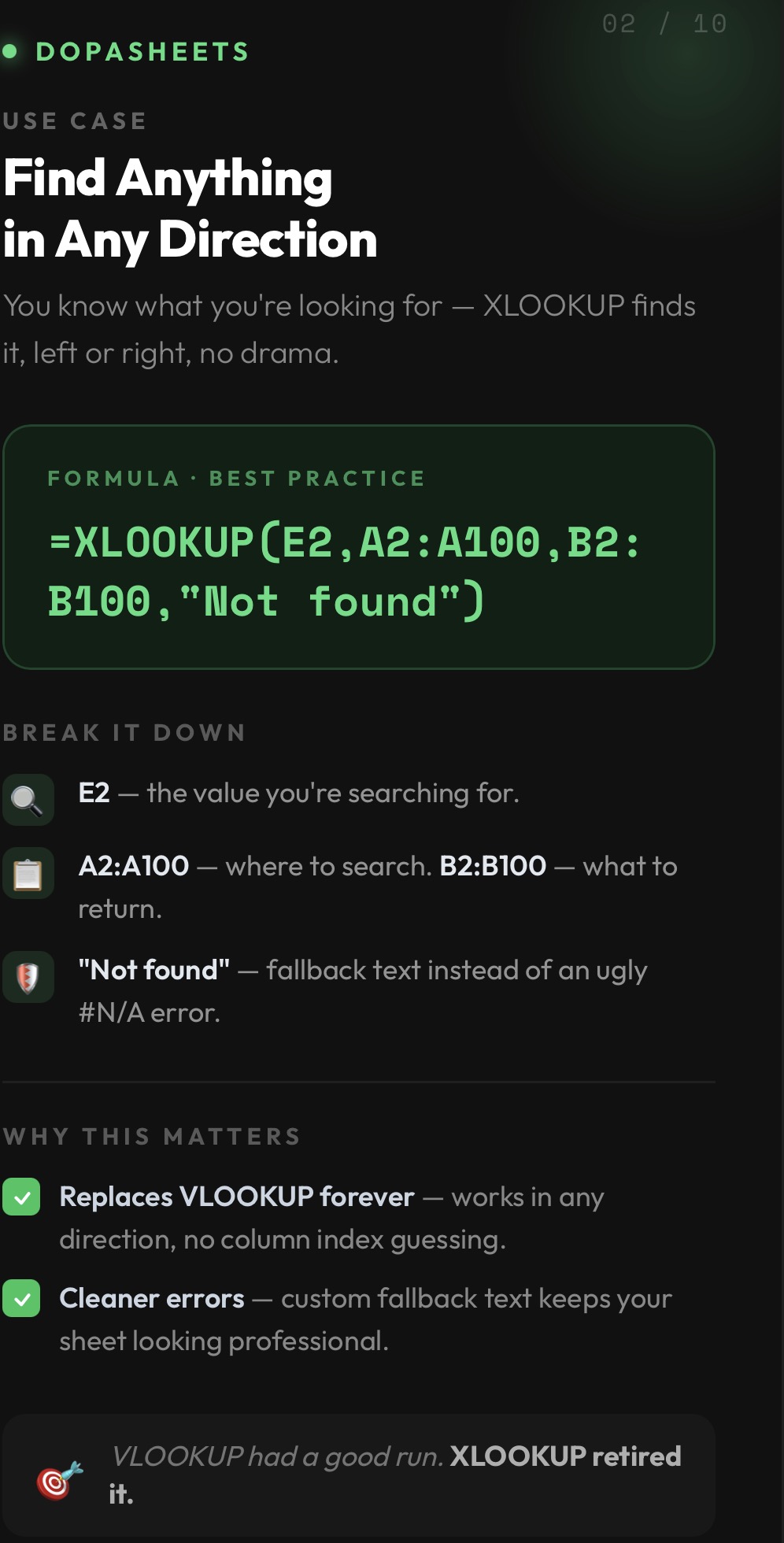 DopaSheets tip: Find Anything in Any Direction with XLOOKUP