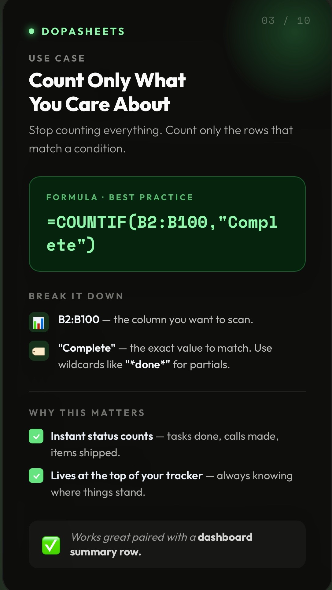 DopaSheets tip: Count Only What You Care About with COUNTIF