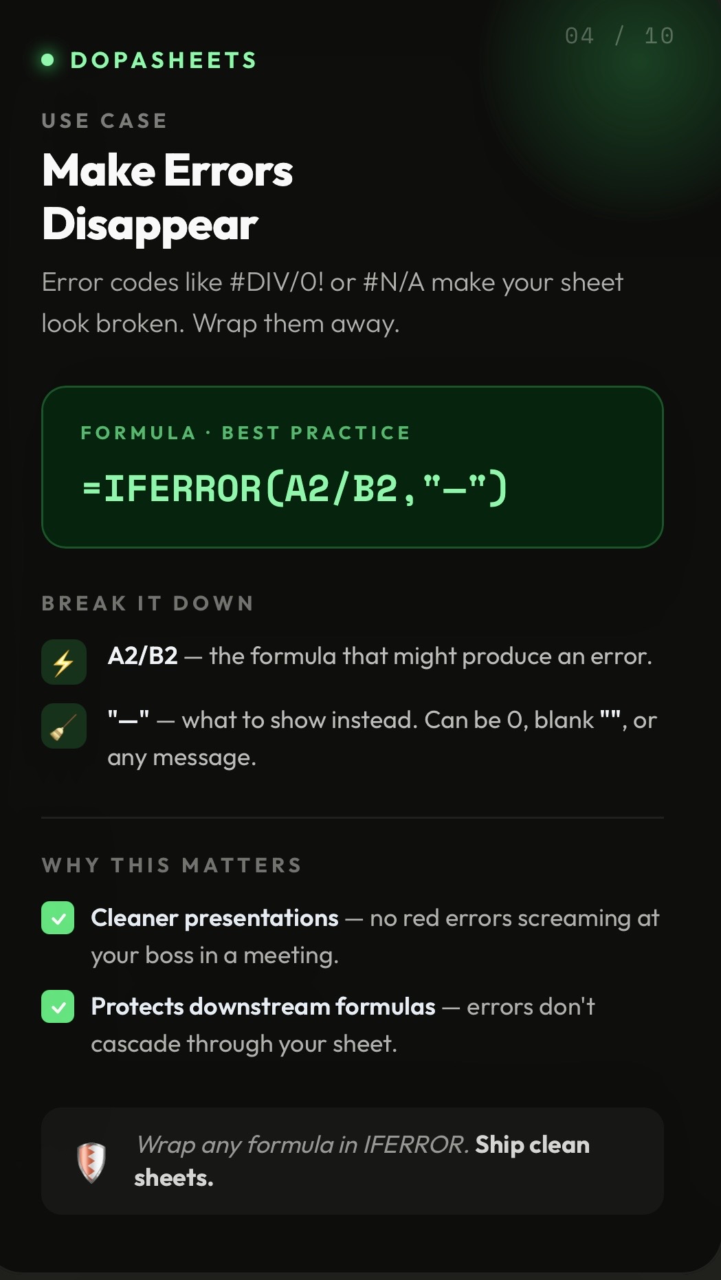 DopaSheets tip: Make Errors Disappear with IFERROR