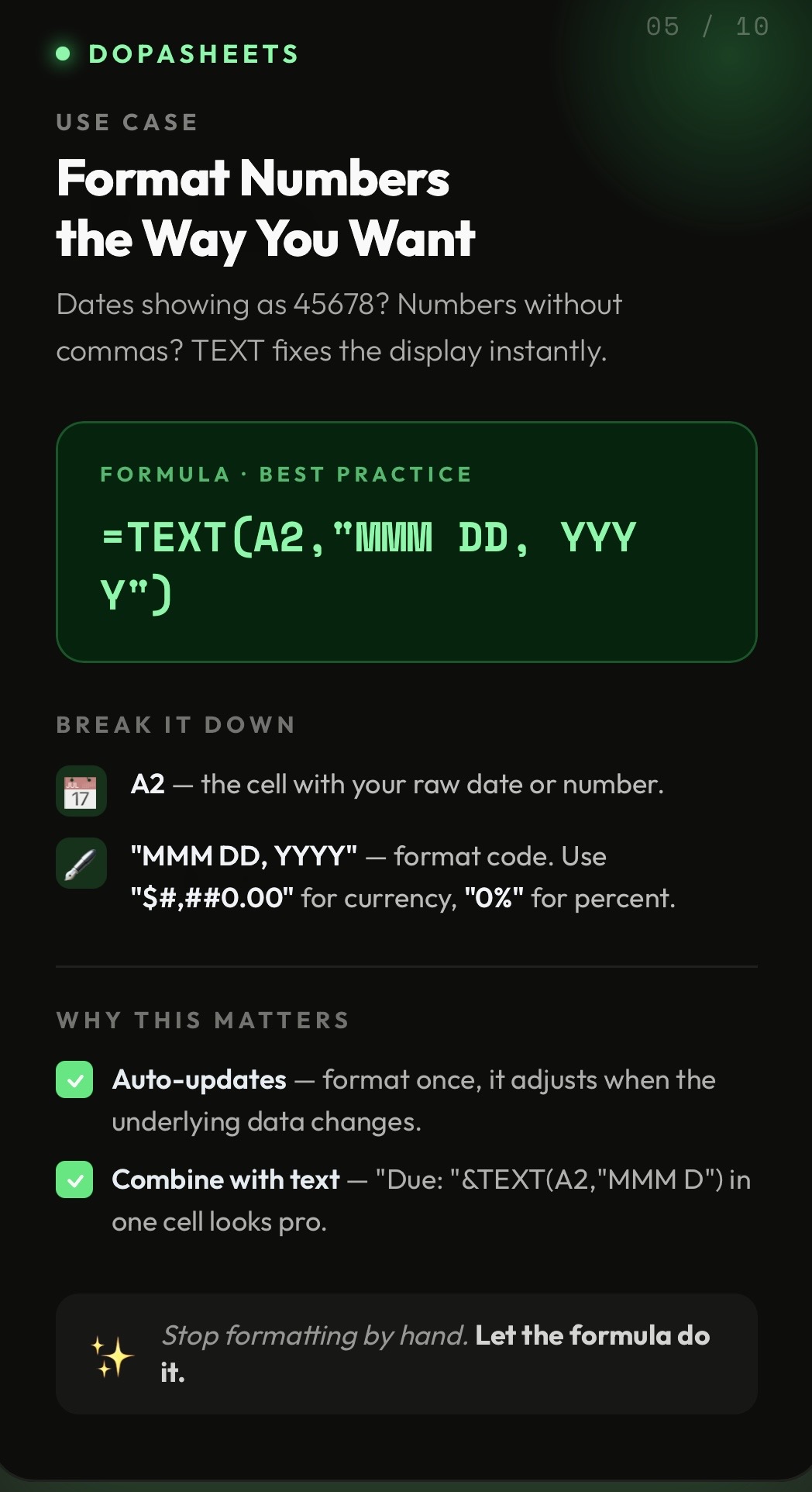 DopaSheets tip: Format Numbers the Way You Want with TEXT