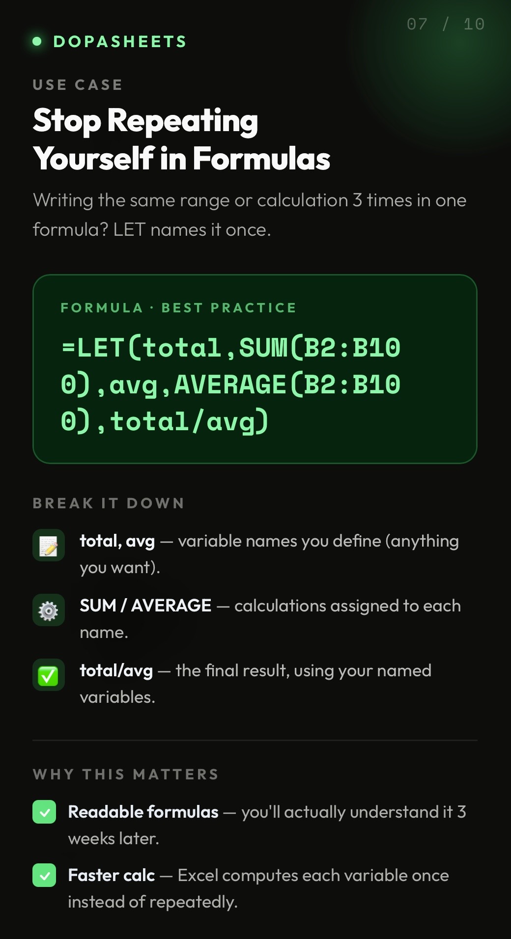 DopaSheets tip: Stop Repeating Yourself in Formulas with LET