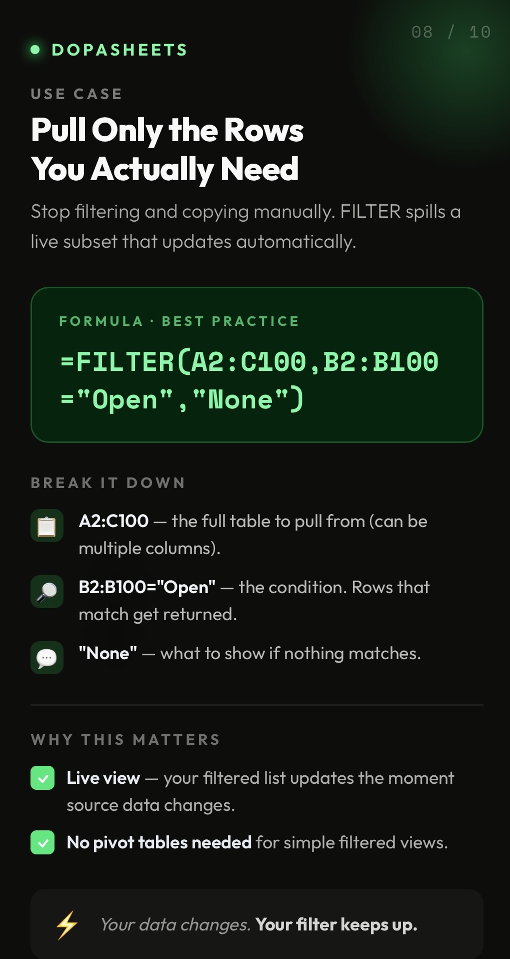 DopaSheets tip: Pull Only the Rows You Actually Need with FILTER