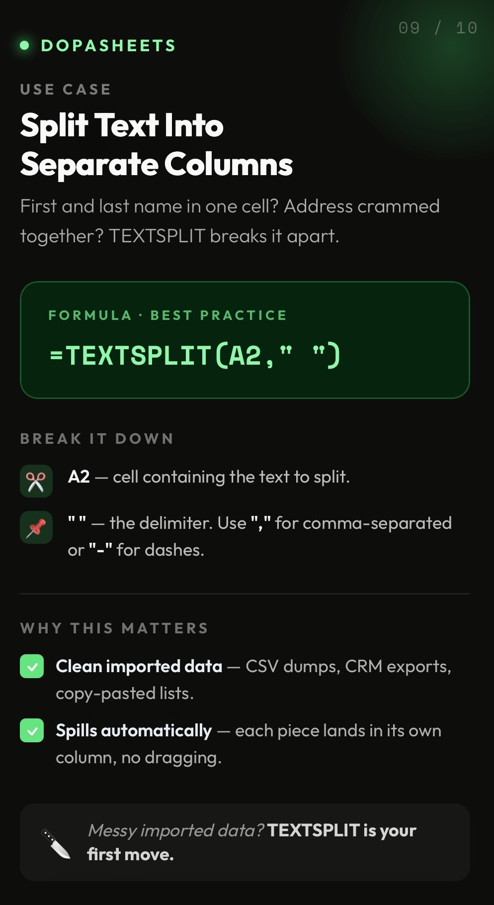 DopaSheets tip: Split Text Into Separate Columns with TEXTSPLIT