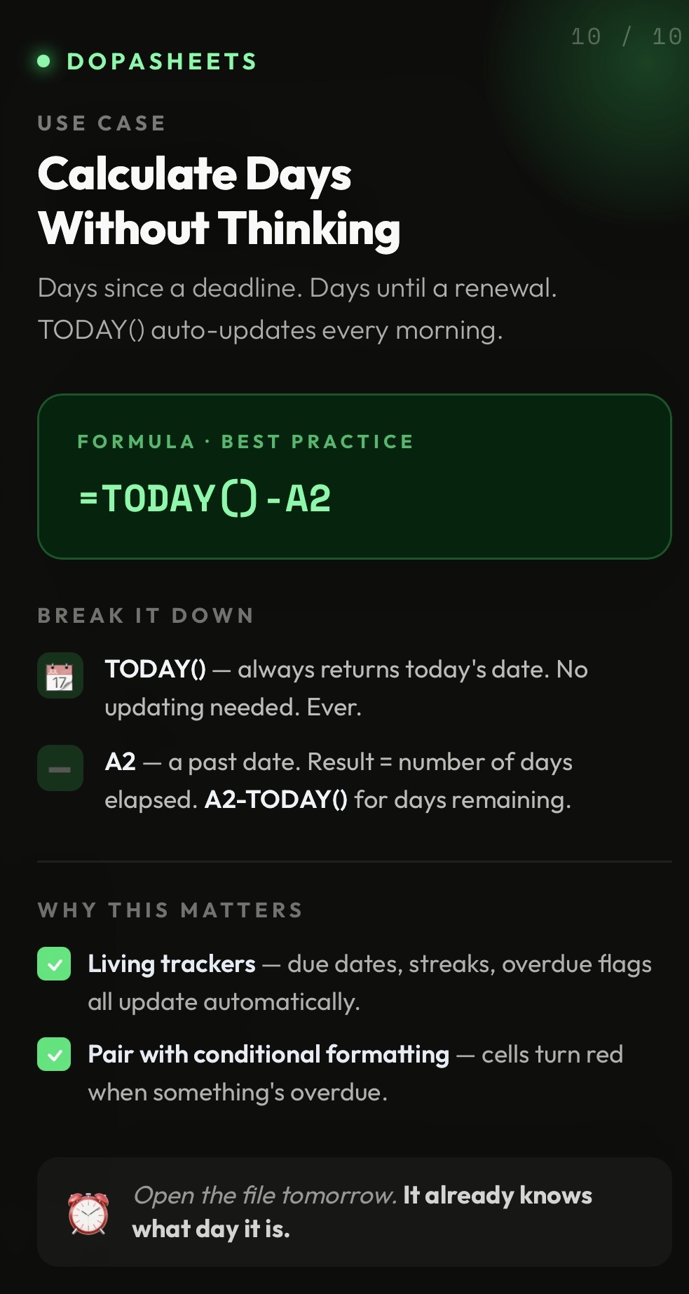 DopaSheets tip: Calculate Days Without Thinking with TODAY()
